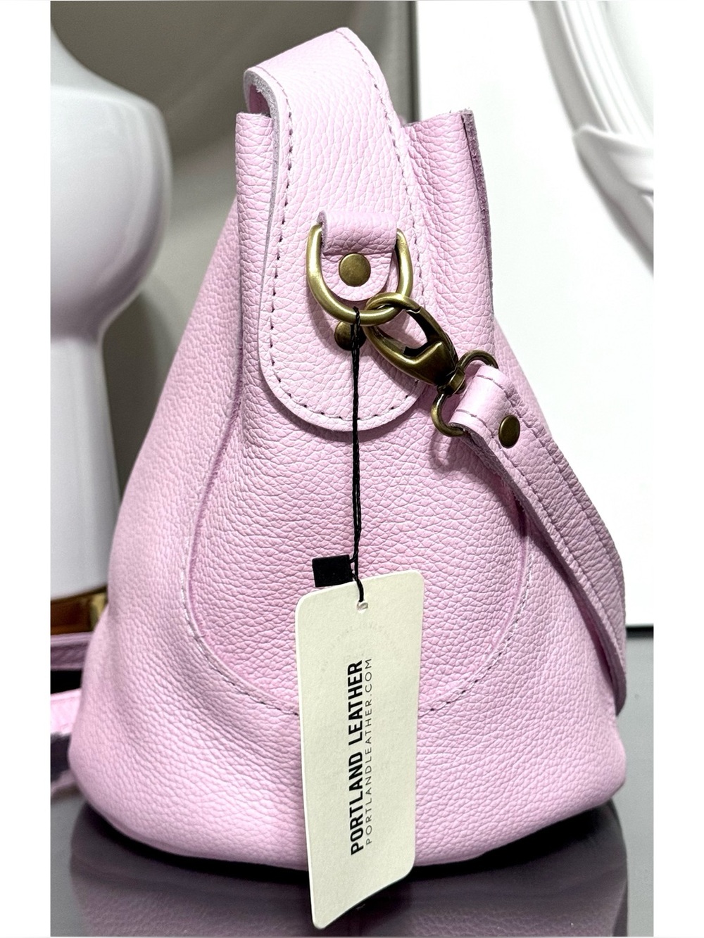 PORTLAND LEATHER LARGE BELLE BUCKET BAG, PINKABOO PINK - Picture 4 of 7